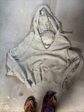 aerie Light Gray Jeweled neck croppe Hoodie